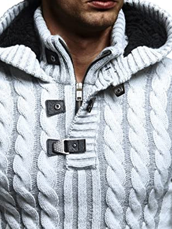 Men's Fashion Slim Stand Collar Hooded Sweater