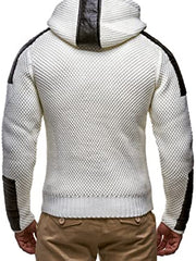 Mens Fashion Stitching Slim Zipper Hooded Sweater Coat