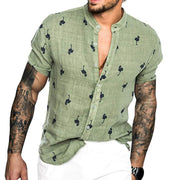 Men's Printed Stand Collar Short-sleeved Shirt