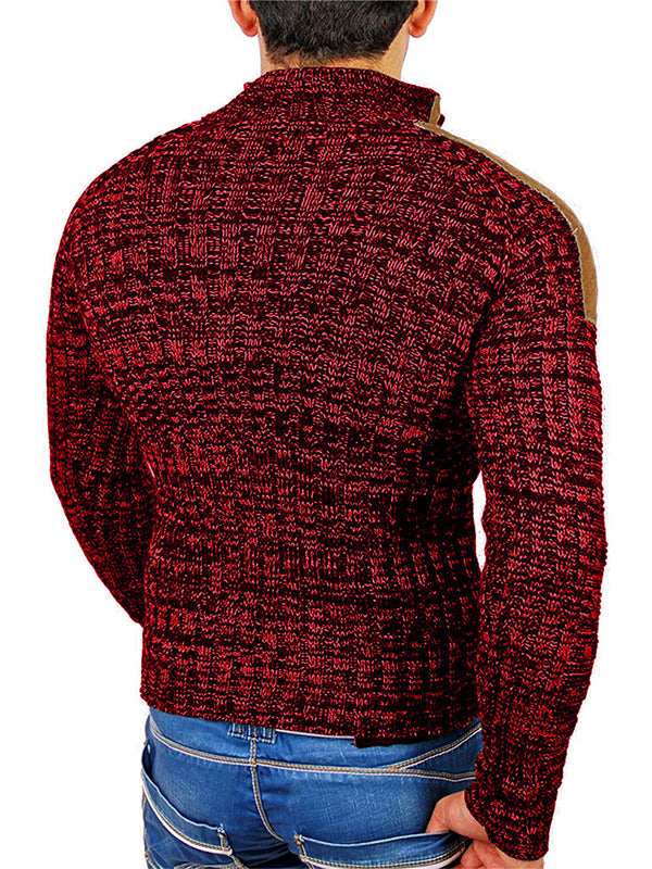 Men's Stand Collar Patchwork Button Knit Sweater