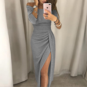 Fashion one-shoulder split shiny sexy slim dress