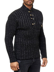 Mens Stand Collar Button Knitted Sweater