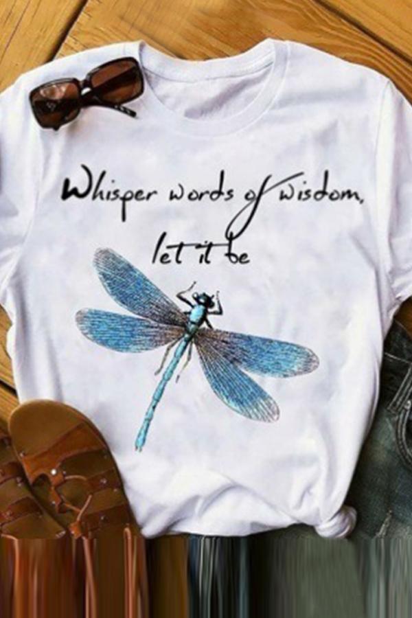 O-neck Dragonfly Print Casual T-shirt