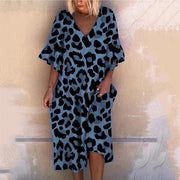 Neocozy Sexy V-neck Lotus Leaf Sleeve Leopard Print Medium-length Dress