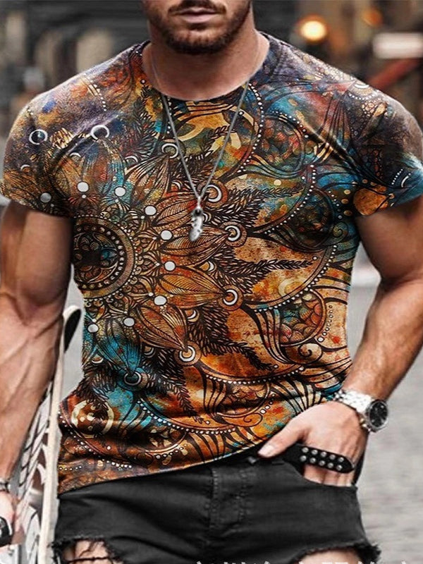 Mens Fashion Retro Casual Printed T-Shirt