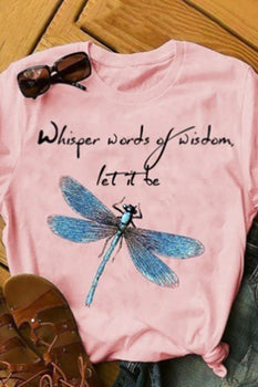 O-neck Dragonfly Print Casual T-shirt