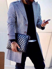 Mens Fashion Lapel Button Plaid Coat