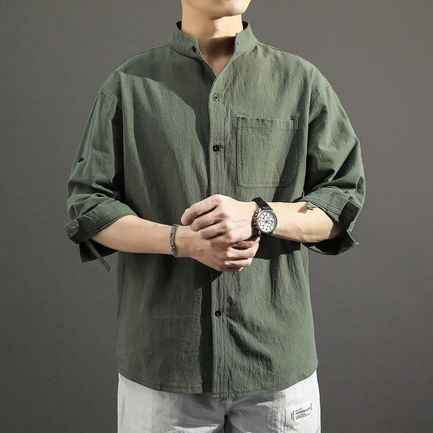 Men's Plain Cotton Linen Large Size Shirt