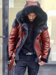 Men's Fashion Faux Fur Hooded Biker Jacket Coat