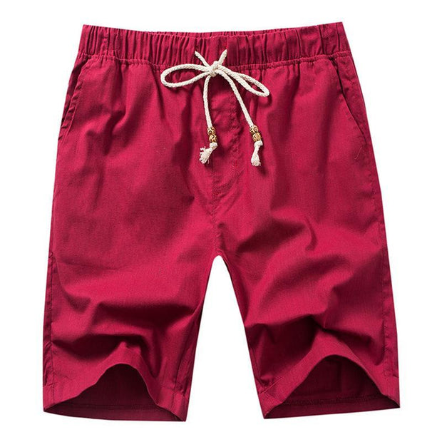 Summer Mens Solid Color Cotton Linen Shorts