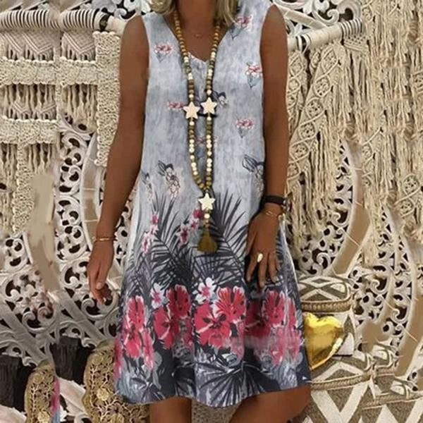 Sexy V-neck Fashion Printed Women's Sleeveless Dress