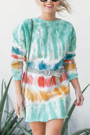 Ladies Casual Tie-Dye Printing Long Sleeve Dress