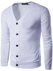 Mens Fashion V-neck Button Knit Cardigan